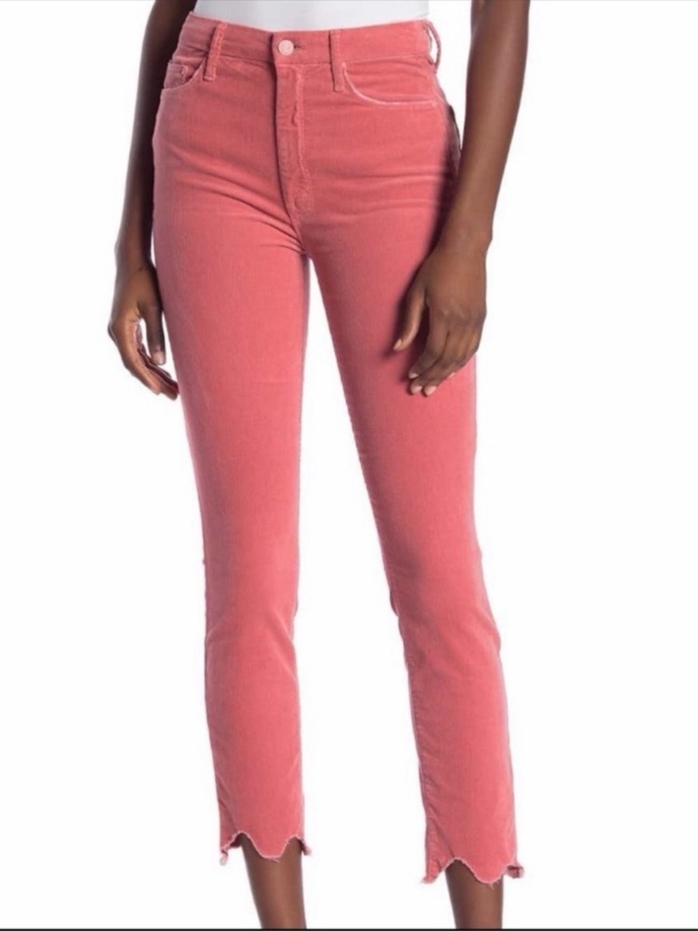 MOTHER, High-Waisted Looker Corduroy Ankle Chew Pants‎ in Pink, Size 25